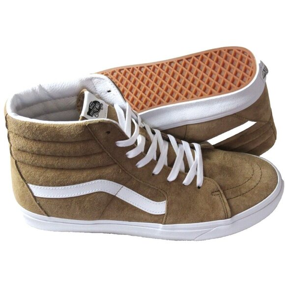 Vans Men's Sk8-Hi Pig Suede Tobacco Brown White Striped Skate shoes Size 13 NIB - Picture 3 of 5